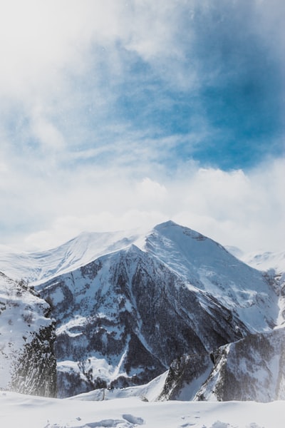 During the day and cloudy sky snowy mountain
